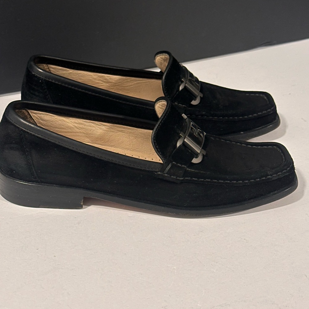 Salvatore Ferragamo Sport Womens Black Suede Loafers Size 5B Slip On Shoes Flats